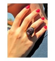 Oval Ametist Doğal Taş Ayarlanabilir Kadın Doğal Taş Yüzük euy13at (Mor)