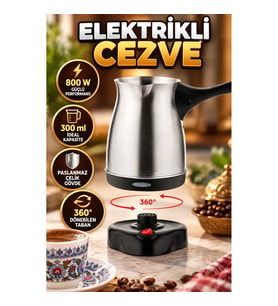 Çelik Kahve Makinesi Cezve 800 Watt 300 ml Paslanmaz Çelik Türk Kahvesi Makinesi