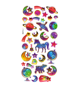 Sticker Kabartmalı Stiker Defter, Planlayıcı Etiket (limyl-039)-17X9 cm- Rainbow Gezegen Unicorn