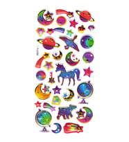 Sticker Kabartmalı Stiker Defter, Planlayıcı Etiket (limyl-039)-17X9 cm- Rainbow Gezegen Unicorn