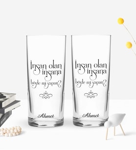 BK Gift Kişiye Özel Renkli Baskılı İnsan Olan Tasarımlı İkili Rakı Bardağı Seti-1 (Beyaz)