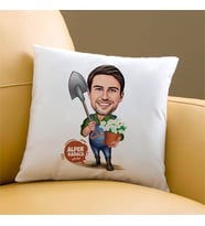 Kişiye Özel Bahçe İşleri Seven Erkek Karikatürlü Yastık