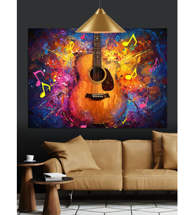 Gitar Müzik Soyut Sanat Dekoratif Kanvas - Mdf Ahşap Tablo