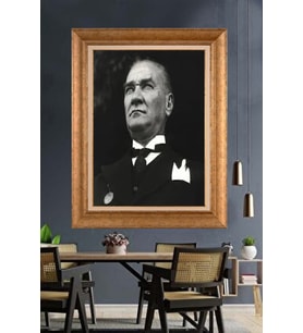 Altın Varaklı Çerçeveli Paspartulu Atatürk Tablo TR1603 (Gold)