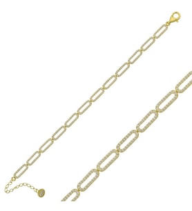 Gümüş Gold Oval Taşlı Bayan Bileklik