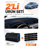 VOLKSWAGEN PASSAT CC (2008-2012) Uyumlu Torpido Örtüsü + Deri Bagaj Çantası + Sticker Seti - Siyah Mavi