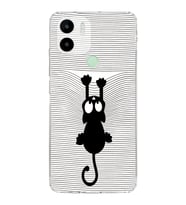 Redmi A1 Plus  Kamera korumalı Kapak Çizgi Kedi (Beyaz) Tasarımlı Şeffaf Kılıf