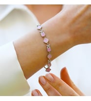 Pembe Opal Taşlı Çiçek Gümüş Bileklik