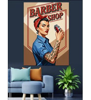 Retro Kadın Berber Posteri Dekoratif Kanvas - Mdf Ahşap Tablo