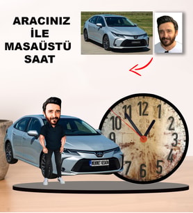 KİŞİYE ÖZEL TASARIMLI ERKEK KARİKATÜR KENDİ ARACINIZ İLE MASAÜSTÜ SAAT M4