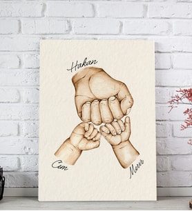 BK Gift Kişiye Özel Baba ve Çocuklar El Tasarımlı Kanvas Tablo-2, Babaya Hediye, Yeni Doğum Hediyesi