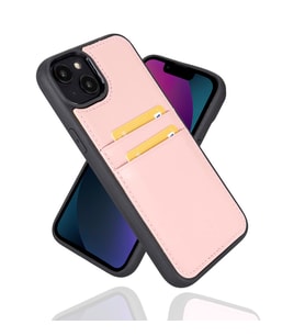 Bouletta Apple iPhone 14 Plus Uyumlu Deri Kartlıklı Arka Kapak NU2 Pembe