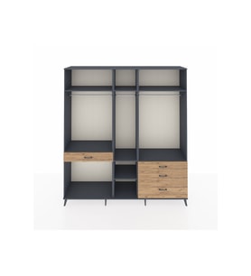 Hyperion Dolap 7 Raflı 4 Çekmeceli 3 Askılı 220x44x243 Antrasit-Antrasit/Çam