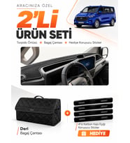 FORD TRANSİT CUSTOM (2025-SONRASI) Uyumlu Torpido Örtüsü + Deri Bagaj Çantası + Sticker Seti - Siyah