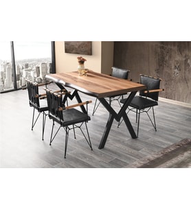 AGRON MASA VE POYRAZ SANDALYE TAKIMI, SİYAH, 140x85