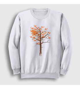 Presmono Unisex Beyaz Tree Leaves Fox Tilki Sweatshirt 368218tt (Beyaz)