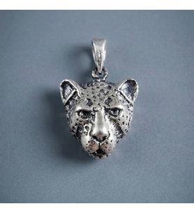 Gümüş Leopar Kolye Ucu 925 Ayar Gümüş Leopar Başlı Unisex Kolye Ucu