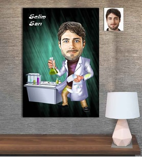 Kişiye Özel Karikatür Baskılı Ahşap Tablo Kimyager Erkek-2 30x40