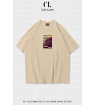 Unisex Kadın Erkek Rome İtaly  Baskılı Özel Tasarım Oversize T-shirt (Bej)