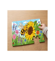Ayçiçeğine Konmuş Sevimli Arı Tasarımlı 24 Parça Ahşap Çocuk Puzzle