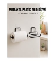 2’li Siyah Metal Rulo Kağıt Tutucu Yapışkanlı