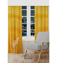 Yellow Wave Stile Desenli Süet Oturma Odası Salon Fon Perde Baskılı Ekstrafor Büzgü 2 Kanat PRD-1059