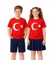 Türk Bayraklı Kız Erkek Çocuk Penye Tshirt BGL-ST05507 (Kırmızı)
