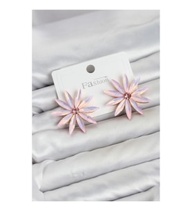 Mey İthalat® Pembe Kristal Taşlı Lotus Model Kadın Küpe