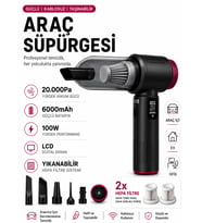 20000Pa 6000mAh 100W LCD Ekranlı LED Işıklı Kablosuz Araç İçi Süpürge 2x HEPA Filtreli Mini El Süpürgesi