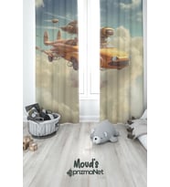 Uçan Araba Desenli Baskılı Çocuk ve Bebek Odası Fon Perdesi 2 Kanat - PRD-01