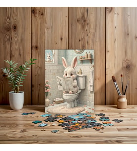 Klozette Tavşanın Gazete Keyfi – Renkli Puzzle Tasarımıyla Şıklık! (240) PARÇA
