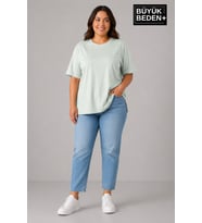 Büyük Beden Kadın Bisiklet Yaka Yırtmaç Detaylı 3XL-6XL Tunik Tişört SPR26BTSK501