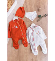 Tavşan Figürlü 2'li Uzun Kollu Kız/Erkek Bebek Tulum Takım (Tarçın)