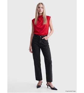 LCW Jeans Siyah Straight Fit Taşlı Kadın Jean Pantolon