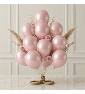 Bebek Pembe Renk Lateks Metalik Balon (30 cm) - 12 Adet