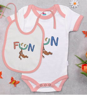 BK Kids Fun Tasarımlı Pembe Bebek Body Zıbın ve Mama Önlüğü Hediye Seti-1