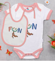 BK Kids Fun Tasarımlı Pembe Bebek Body Zıbın ve Mama Önlüğü Hediye Seti-1