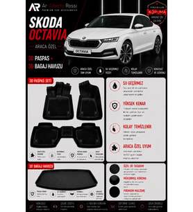 SKODA OCTAVIA e-TECH 2023-2026 Araca Özel 3D Paspas + 3D Bagaj Havuzu