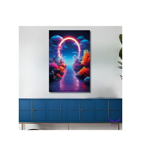 Tekli Dikey Kanvas Salon Tablosu Neon Işıklı Yol