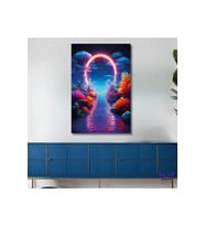 Tekli Dikey Kanvas Salon Tablosu Neon Işıklı Yol