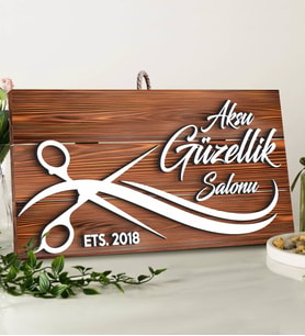 BK Gift Kişiye Özel Güzellik Salonu Tasarımlı Dekoratif Ahşap Tabela-2