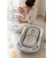 Sevimli Kedi Köpüklü Bebek Banyo Küvet Yatağı Gri (Straforlu - Suda Batmaz)