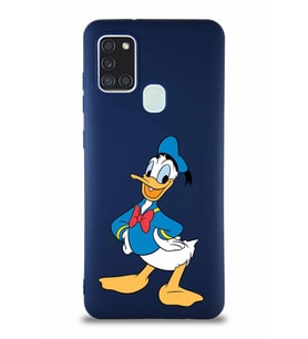 Samsung Galaxy A21S Soft Premier Kapak Donald Duck-C Tasarımlı Silikon Kılıf - Lacivert (Şeffaf)