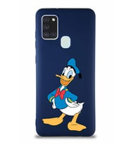 Samsung Galaxy A21S Soft Premier Kapak Donald Duck-C Tasarımlı Silikon Kılıf - Lacivert (Şeffaf)