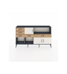 Arges Konsol 2 Raflı 5 Çekmeceli 3 Kapaklı 176x30x99 Antrasit-Aytaşı/Çam