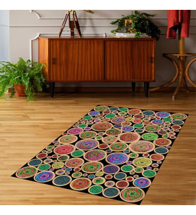 Jüt Hasır Kilim Görünümlü Dijital Baskılı Kaymaz Taban Yıkanabilir Modern Salon Halısı ve Yolluk (Çok Renkli)