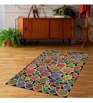 Jüt Hasır Kilim Görünümlü Dijital Baskılı Kaymaz Taban Yıkanabilir Modern Salon Halısı ve Yolluk (Çok Renkli)