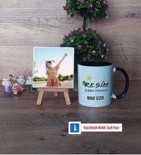 Resim Öğretmeni Fotoğraflı Dekoratif Taş, Kupa Bardak Beyaz Hediye (Model 11)