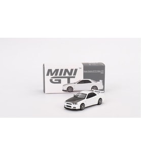 Mini GT 501 Nissan Skyline GT-R (R34) V-Spec II N1 White RHD Model Araba