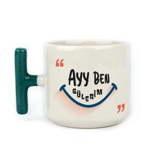 Ayy Benim Gülerim Baskılı Yeşil Kulplu T Kupa